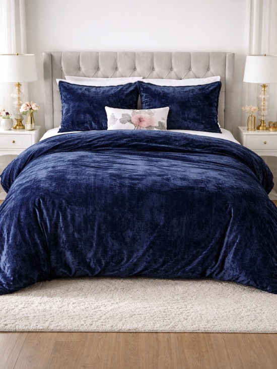West Elm Other - West Elm Lush Crinkle Velvet Queen Duvet Cover & 2 Euro Shams ~ Regal Blue